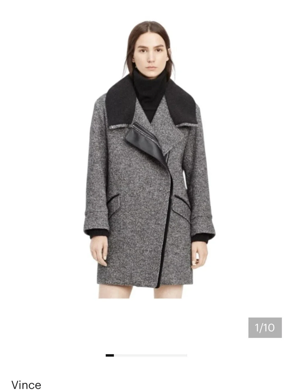 Vince Gray Coat with Black Contrast Collar